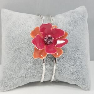 Vintage Enamel Rhinestone Flower Clamper Bracelet